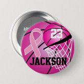 Badge Rond 7,6 Cm Pink Basket Design Cancer Sensibilisation Support (Devant & derrière)