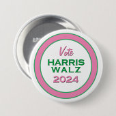 Badge Rond 7,6 Cm Pink Green Vote HARRIS WALZ 2024 Round Campaign (Devant & derrière)