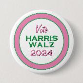 Badge Rond 7,6 Cm Pink Green Vote HARRIS WALZ 2024 Round Campaign (Devant)