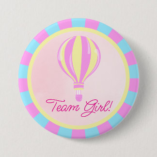 Badge Rond 7,6 Cm Pink Hot Air Balloon Gender Reveal Team Girl 
