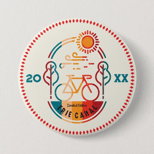 Badge Rond 7,6 Cm Piste cyclable Retro Erie Canal. (Devant)
