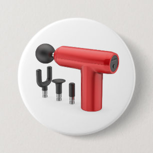 Badge Rond 7,6 Cm Pistolet de massage rouge avec différentes têtes d