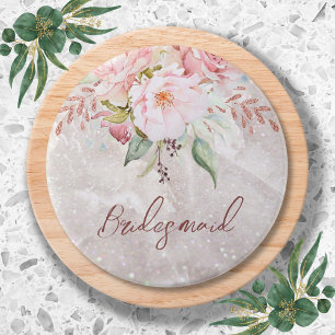 Badge Rond 7,6 Cm Pivoine Fleurie Marbre Rose Élégant 