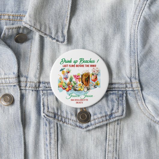 Badge Rond 7,6 Cm Plage tropicale Cocktails Fruits Bachelorette Part (En situation)