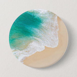 Badge Rond 7,6 Cm Plage tropicale de sable - vagues - vue de bourdon