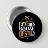 Badge Rond 7,6 Cm Plages Booze & Besties Coconut Tree été (Devant & derrière)