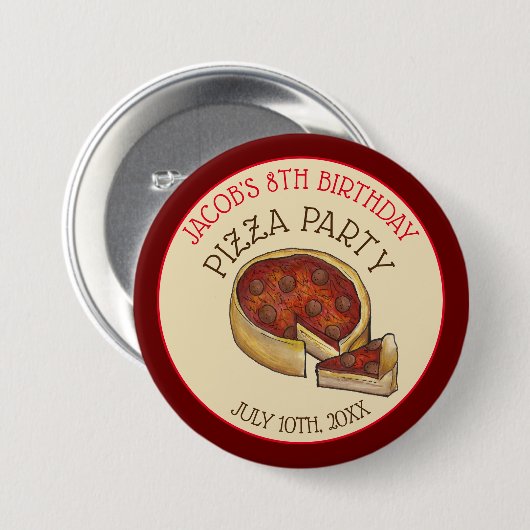 Badge Rond 7,6 Cm Plat profond Pepperoni Pizza Pie fête d'anniversai (Devant & derrière)