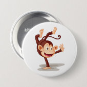 Badge Rond 7,6 Cm Playful Monkey Doing a Handstand Cute Animal (Devant & derrière)