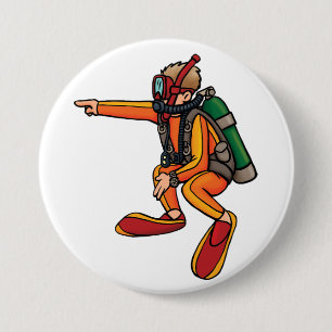 Badge Rond 7,6 Cm Plongeur en scaphandre autonome en combinaison ora