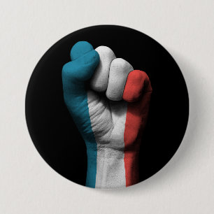 Badge Rond 7,6 Cm Poing serré augmenté avec le drapeau français