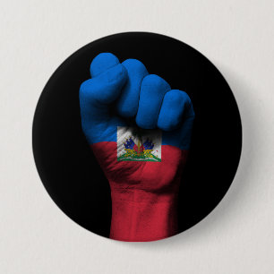 Badge Rond 7,6 Cm Poing serré augmenté avec le drapeau haïtien