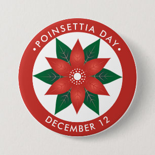 Badge Rond 7,6 Cm Poinsettia Day, fleur rouge
