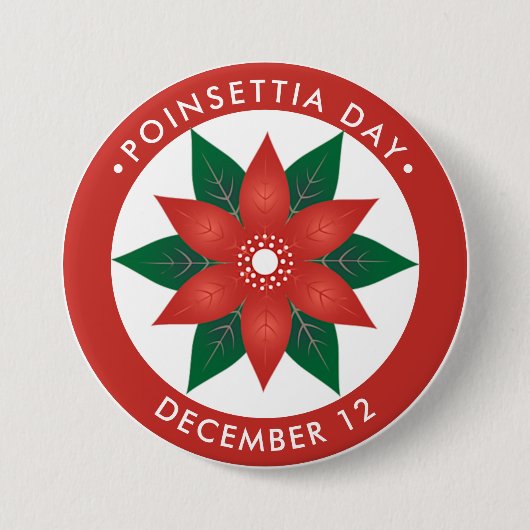 Badge Rond 7,6 Cm Poinsettia Day, fleur rouge (Devant)