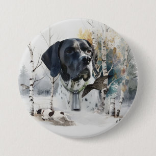 Badge Rond 7,6 Cm Pointer Anglais , Saison de chasse au bécasseau ,
