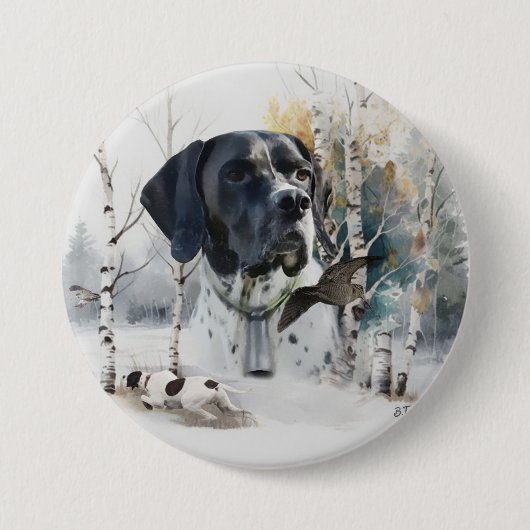 Badge Rond 7,6 Cm Pointer Anglais , Saison de chasse au bécasseau , (Devant)