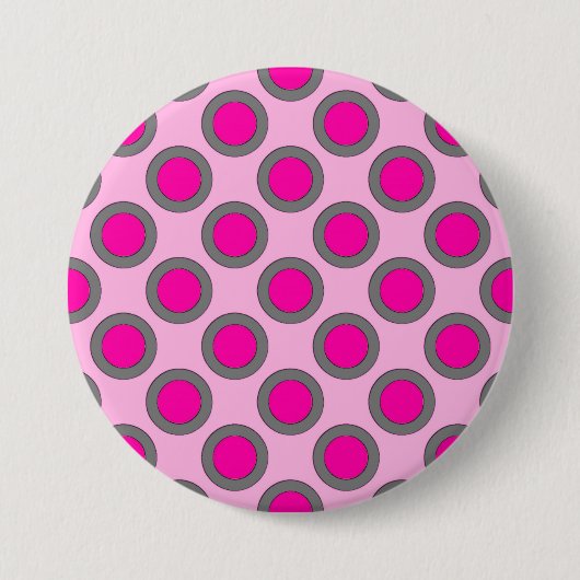 Badge Rond 7,6 Cm Points tournés, fuchsia, gris et rose (Devant)