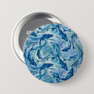 Badge Rond 7,6 Cm Poisson Bleu Mystique Flowing Harmony