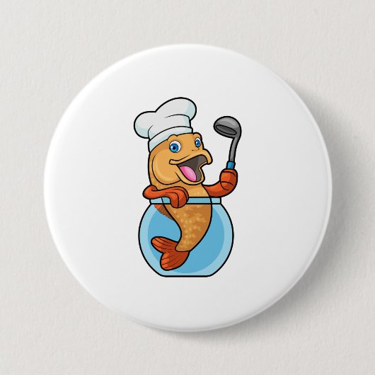 Badge Rond 7,6 Cm Poisson en verre comme cuire avec cuillère à soupe (Devant)