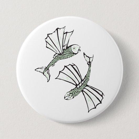 Badge Rond 7,6 Cm Poisson volant Main Tirée Océan Créature (Devant)