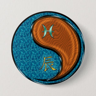 Badge Rond 7,6 Cm Poissons & Dragon de Bois
