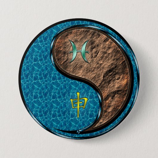 Badge Rond 7,6 Cm Poissons & Singe de terre (Devant)
