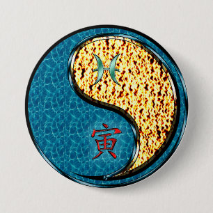 Badge Rond 7,6 Cm Poissons & Tigre de Feu