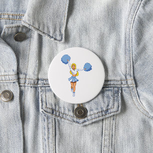 Badge Rond 7,6 Cm Pom-Pom Girl Bleue de l'Équipe de Cheerleading