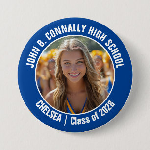 Badge Rond 7,6 Cm Pom-pom girl Bleue Photo High School Spirit