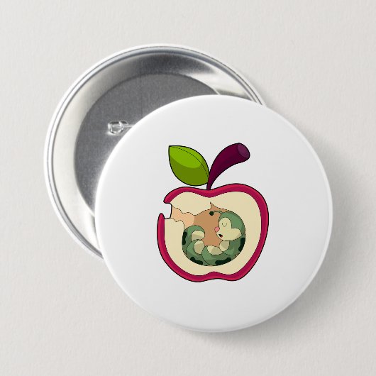 Badge Rond 7,6 Cm Pomme à bec à chenille (Devant & derrière)