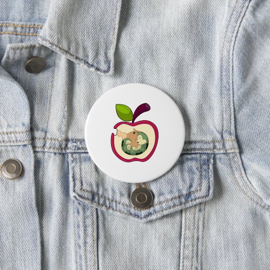 Badge Rond 7,6 Cm Pomme à bec à chenille (En situation)