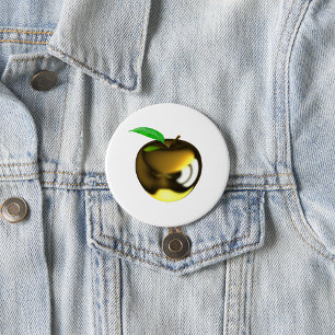 Badge Rond 7,6 Cm Pomme Dorée avec Feuille Métallique Brillante