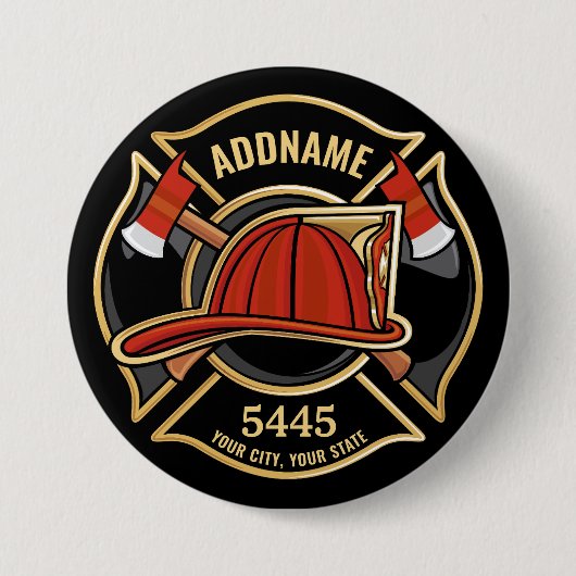 Badge Rond 7,6 Cm Pompier AJOUTER LE NOM Insigne du service de pompi (Devant)