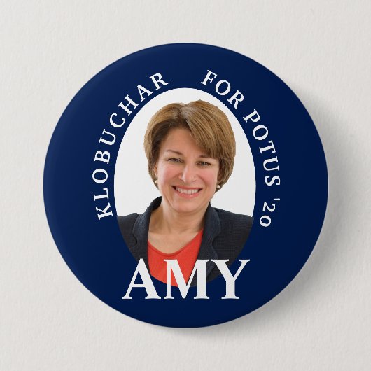 Badge Rond 7,6 Cm Portrait d'Amy Klobuchar dans bleu et blanc (Devant)
