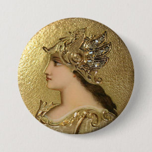 BADGE ROND 7,6 CM PORTRAIT D'ATHENA AVEC DES GOLDEN HELMET ET DES GR