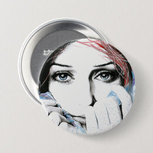 Badge Rond 7,6 Cm Portrait de fille Joli yeux aquarelle peinture art
