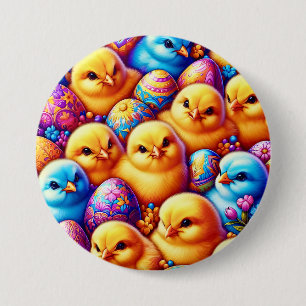 Badge Rond 7,6 Cm POULET DE PÂQUES OEUFS ~ Bouton