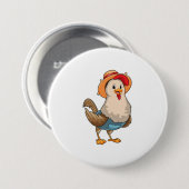 Badge Rond 7,6 Cm Poulet en fermier avec Casquette (Devant & derrière)