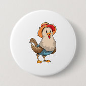 Badge Rond 7,6 Cm Poulet en fermier avec Casquette (Devant)