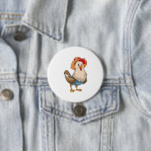 Badge Rond 7,6 Cm Poulet en fermier avec Casquette (En situation)