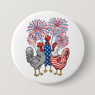 Badge Rond 7,6 Cm Poulet USA patriotique USA Poule 4 juillet
