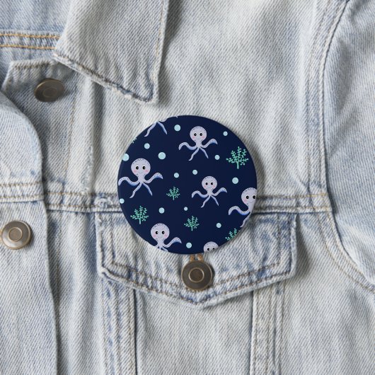Badge Rond 7,6 Cm Poulpe sous la mer motif pour enfants (En situation)