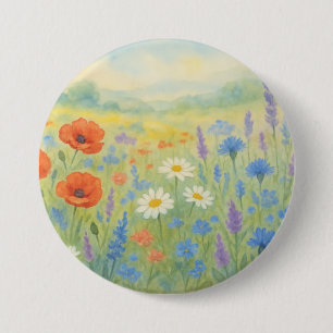 Badge Rond 7,6 Cm Prairie de fleurs sauvages aquarelle vibrante