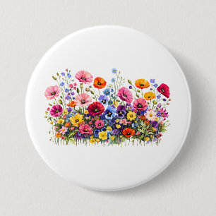 Badge Rond 7,6 Cm Prairie de fleurs sauvages avec des floraisons aqu