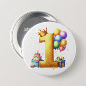 Badge Rond 7,6 Cm Premier anniversaire doré (Devant & derrière)