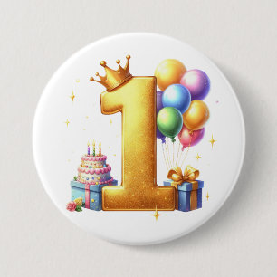 Badge Rond 7,6 Cm Premier anniversaire doré