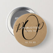 Badge Rond 7,6 Cm Prêt à pop Baby shower rustique Kraft Script chic (Devant & derrière)