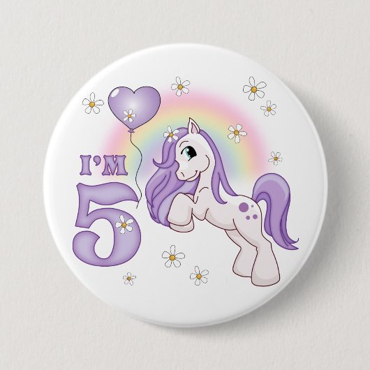 Badge Rond 7,6 Cm Pretty Pony, 5e anniversaire (Devant)