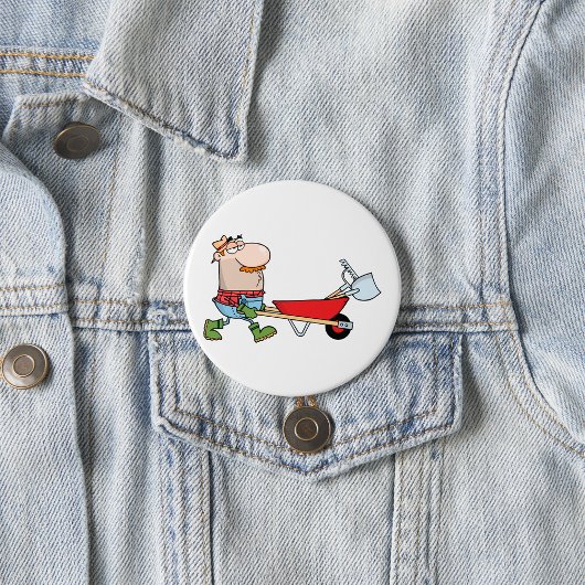 Badge Rond 7,6 Cm Producteur de dessin animé avec brouette et outils