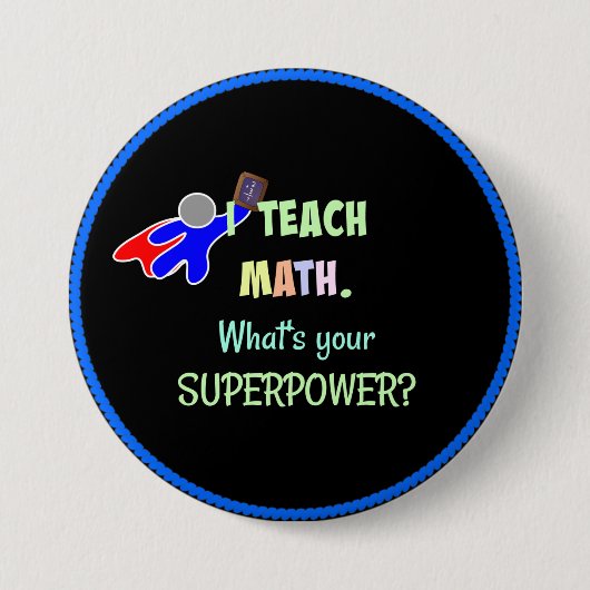 Badge Rond 7,6 Cm Professeur de mathématiques, Superhero (Devant)