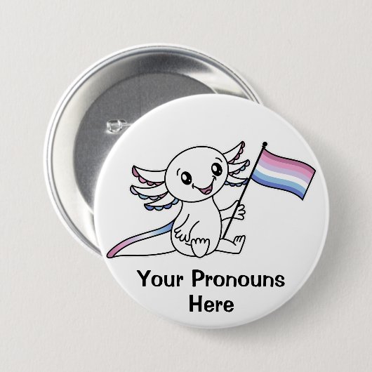 Badge Rond 7,6 Cm PRONONOUNS mignon Axolotl avec drapeau Bigender Pr (Devant & derrière)